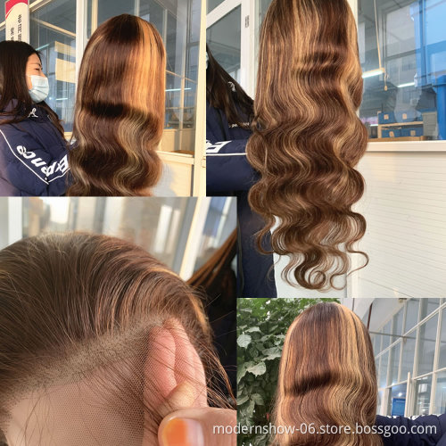 Highlight Cuticles Aligned Brazilian Virgin Human Hair Lace Frontal Wigs, Remy Wavy Human Hair PrePlucked Highlight Lace wigs